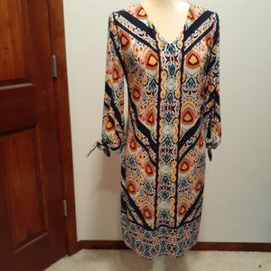 CHICO'S Geometric Pattern Sheath Style Sleek Fall Dress - Size 1 (Medium 8)